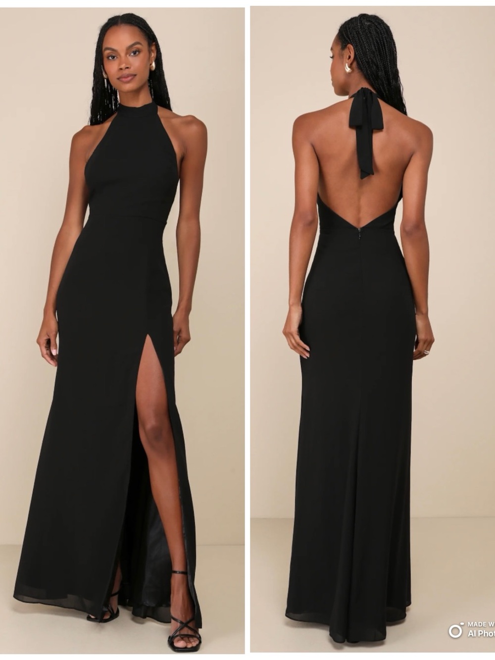 Lulus Large Captured Your Heart Black Halter Maxi Dress NWT Formal Party Wedding